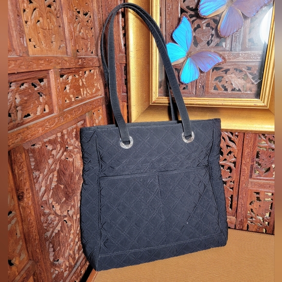 Vera Bradley Bags Vera Bradley Classic Black Quilted Tote Bag With Silver Hardware Poshmark